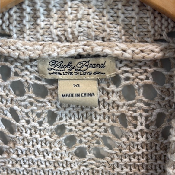 Lucky Brand Cream & Tan BOHO Style Crochet Open Knit Cardigan Sweater X-Large - Picture 2 of 15